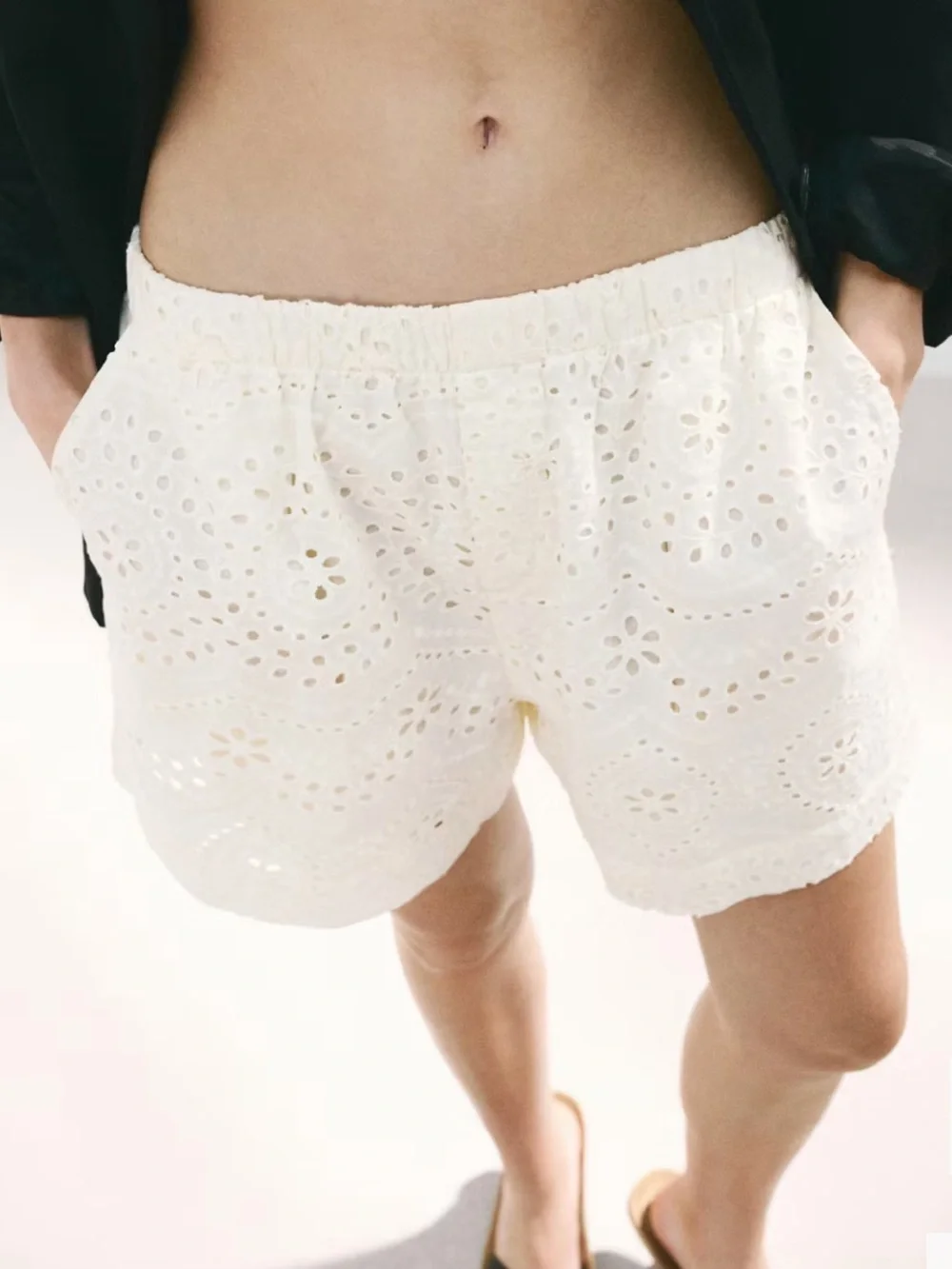 Mango Cream Eyelet High-Waist Shorts COTTON SHORTS WITH OPENWORK EMBROIDERY 1366